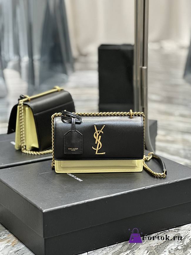 Fortok Saint Laurent Sunset Chain Bag Black With Apricot 19×13×8cm  - 1