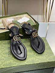 Fortok Gucci Double G Leather Thong Sandals Black - 1