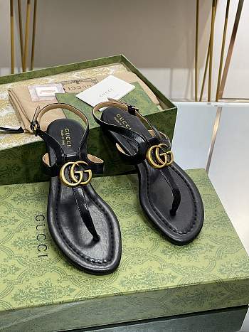 Fortok Gucci Double G Leather Thong Sandals Black