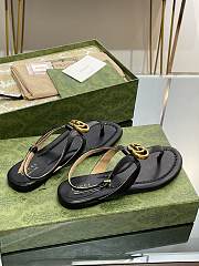 Fortok Gucci Double G Leather Thong Sandals Black - 6