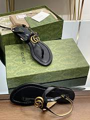 Fortok Gucci Double G Leather Thong Sandals Black - 5