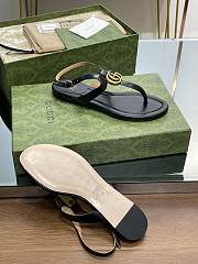 Fortok Gucci Double G Leather Thong Sandals Black - 4