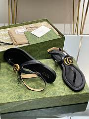 Fortok Gucci Double G Leather Thong Sandals Black - 3