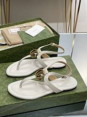 Fortok Gucci Double G Leather Thong Sandals White - 6