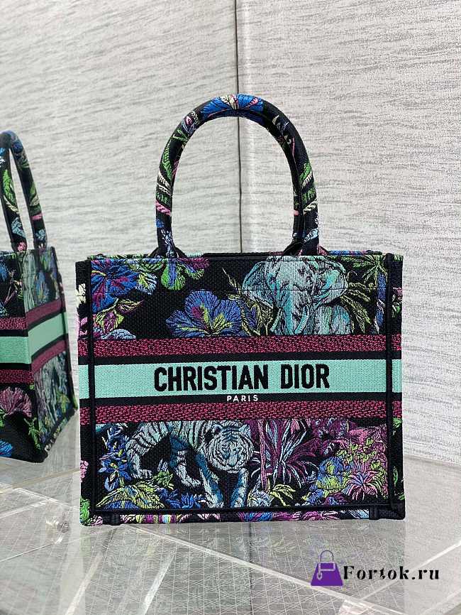 Fortok Dior Book Tote Bag Blue Multicolor Toile de Jouy Voyage Embroidery 26x8x22cm - 1