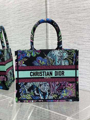 Fortok Dior Book Tote Bag Blue Multicolor Toile de Jouy Voyage Embroidery 26x8x22cm