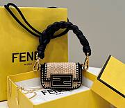 Fortok Fendi Raffia Lambskin Nano Baguette Maxi Handle Charm Black 11.5x2.5x7cm - 1