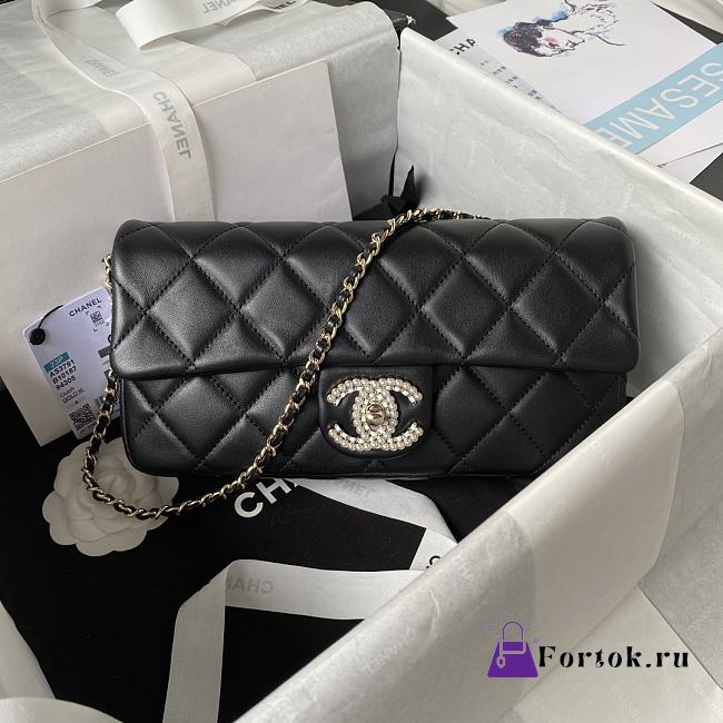 Fortok Chanel 23A Pearl Baguette Bag Black 11.5x26x4cm - 1