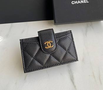 Fortok Chanel Quilted Small Flap Wallet Black Caviar 10.4×7×2cm