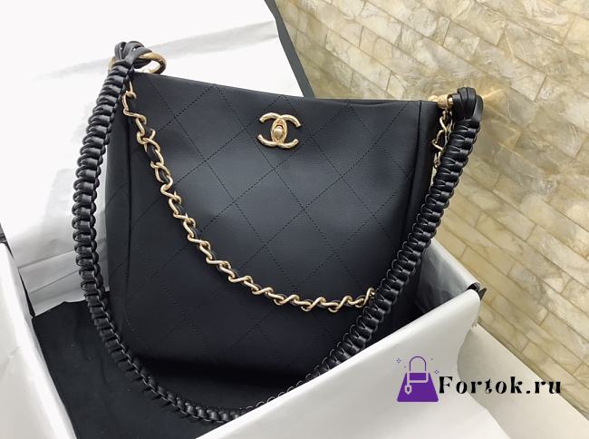 Fortok Chanel 23A Hobo Hippie Bag Black 26x25x7.5cm - 1
