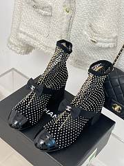 Fortok Chanel 23P Bow Lace Fishnet Sock Short Boots Black - 2