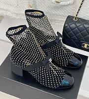 Fortok Chanel 23P Bow Lace Fishnet Sock Short Boots Black - 1
