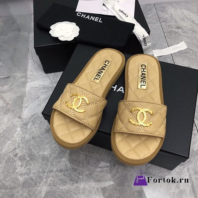 Fortok Chanel 23C Logo Sandals Beige  - 1