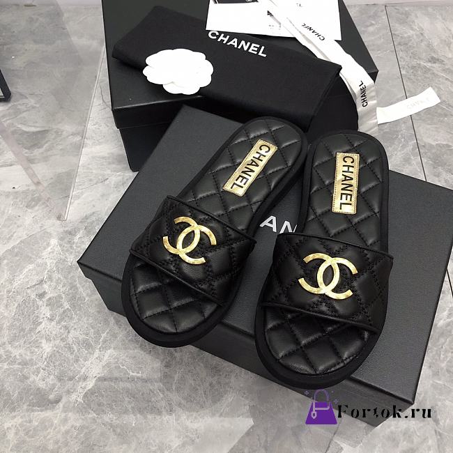 Fortok Chanel 23C Logo Sandals Black - 1