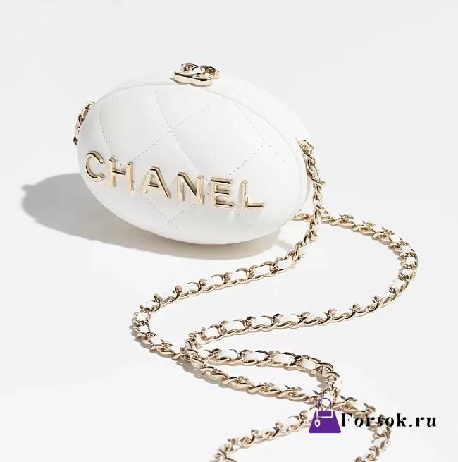 Fortok Chanel Sheepskin & Gold Plated Metal White Clutch 8.5×12×6cm - 1
