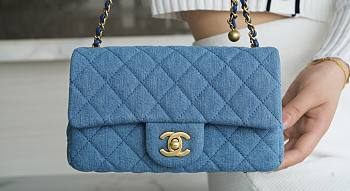 Fortok Chanel 22C Denim Metal Ball Flap Bag 13×20×7cm