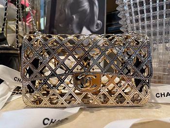 Fortok Chanel Small Evening Bag Silver-Tone Metal Lambskin 11x18x6cm