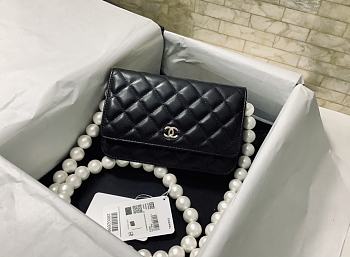 Fortok Chanel Woc Pearl Shoulder Bag Black 19.2x12.3x3.5cm