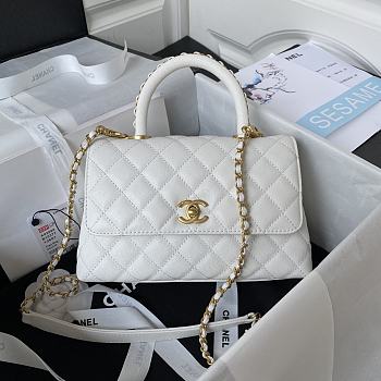 Fortok Chanel 23P Coco Handle Bag White 23cm