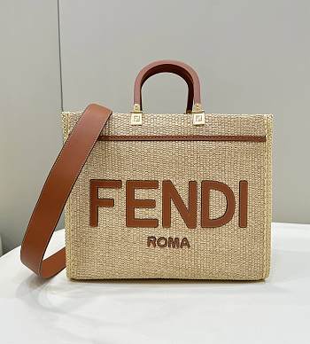 Fortok Fendi Sunshine Medium Shopper In Natural Straw 36×17×30cm