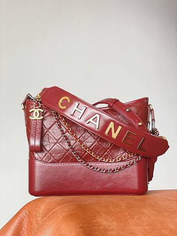 Fortok Chanel Gabrielle Medium Hobo Bag Burgundy 27cm