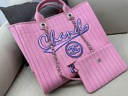 Fortok Chanel Maxi Shopping Bag Cotton,Calfskin&Silver-Tone Metal Pink & Blue - 2