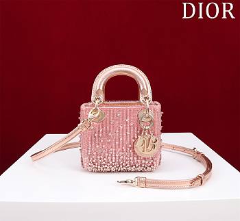 Fortok Dior Lady Microbag Blush Pink Satin Embroidered With Gradient Effect Beads