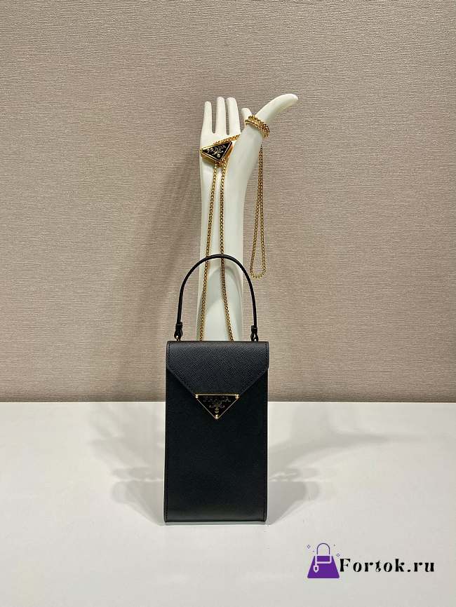 Fortok Prada Saffiano Leather Mini Bag Black 10.5x18x3cm - 1