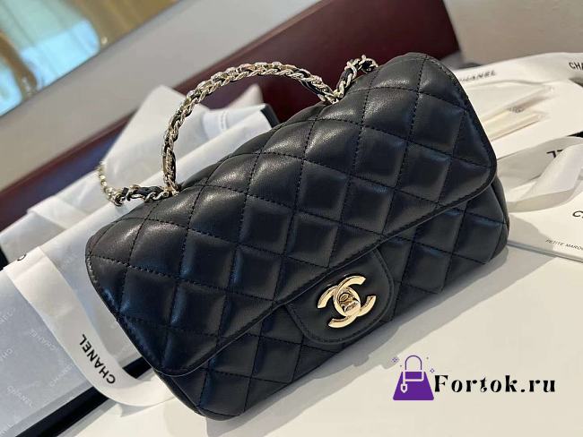 Fortok Chanel 23A CF Handle Bag Black 13x20x7cm - 1