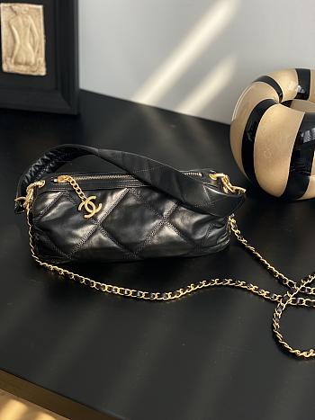 Fortok Chanel Black Bowling Bag Gold Buckle 25x10.5x10.5cm