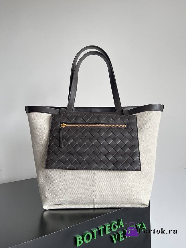 Fortok Bottega Veneta Flip Flap Tote Bag Beige 43x20x31cm - 1