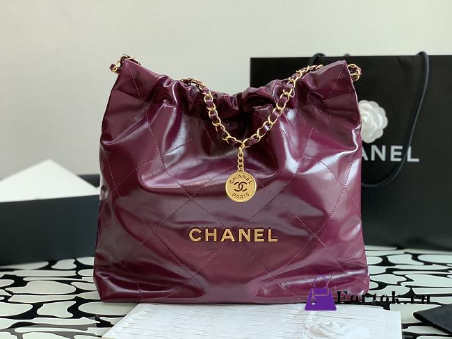 Fortok Chanel Handbag Burgundy 30x30x8cm - 1