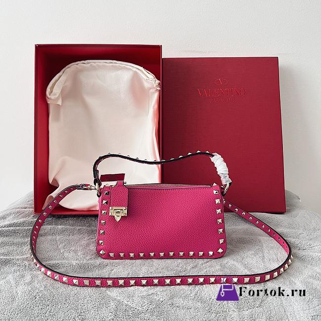 Fortok Valentino Garavani Rockstud Grained Calfskin Crossbody Bag Pink  - 1