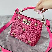 Fortok Valentino Garavani Roman Stud Crystal Embellished Calfskin Handbag Pink - 3