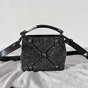 Fortok Valentino Garavani Roman Stud Crystal Embellished Calfskin Handbag Black - 5