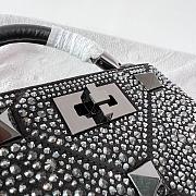 Fortok Valentino Garavani Roman Stud Crystal Embellished Calfskin Handbag Black - 4