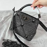 Fortok Valentino Garavani Roman Stud Crystal Embellished Calfskin Handbag Black - 3
