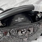 Fortok Valentino Garavani Roman Stud Crystal Embellished Calfskin Handbag Black - 2