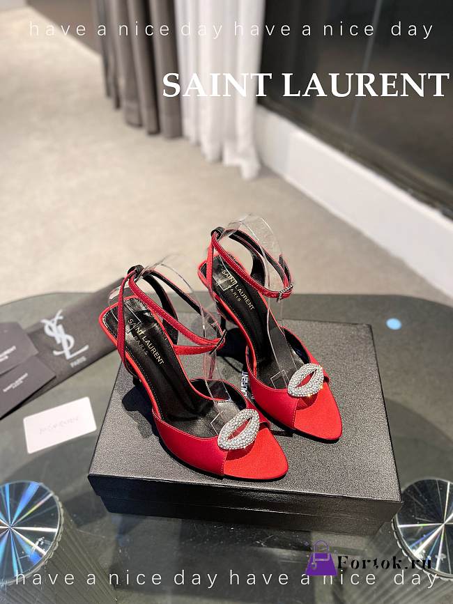 Fortok Saint Laurent Red Fanny Slingback Pumps In Crepe Satin - 1