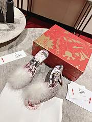 Fortok Christian Louboutin Suede Crystal Strass Plume Pin Up 100 37.5 Vintage Rose - 1