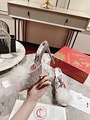 Fortok Christian Louboutin Suede Crystal Strass Plume Pin Up 100 37.5 Vintage Rose - 6