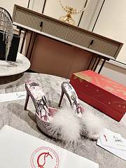 Fortok Christian Louboutin Suede Crystal Strass Plume Pin Up 100 37.5 Vintage Rose - 3