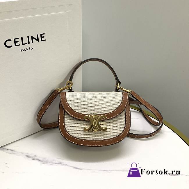 Fortok Celine Mini Besace Triomphe In Textile And Calfskin Natural Bag - 1