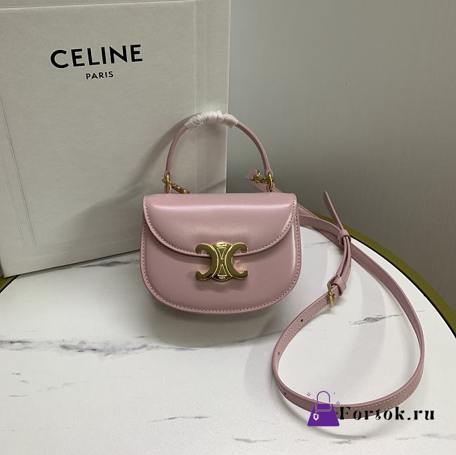 Fortok Celine Mini Triomphe In Shiny Calfskin Light Pink Bag  - 1