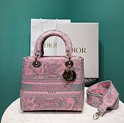 Fortok Dior Lady Bag Gray and Pink Toile de Jouy Reverse Embroidery 24x11x20cm - 1