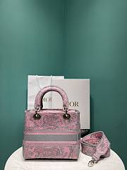 Fortok Dior Lady Bag Gray and Pink Toile de Jouy Reverse Embroidery 24x11x20cm - 4