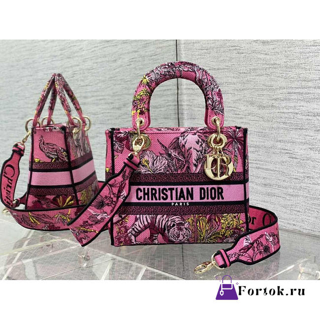 Fortok Dior Lady Bag Fuchsia Multicolor Toile de Jouy Voyage Embroidery 24cm - 1