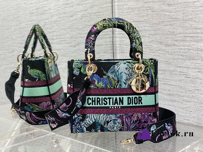 Fortok Dior Lady Bag Blue Multicolor Toile de Jouy Voyage Embroidery 24cm - 1
