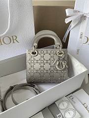 Fortok Dior Lady Satin Crystal Cannage Bag Grey 17×15×7cm - 1