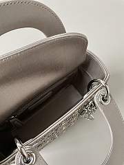 Fortok Dior Lady Satin Crystal Cannage Bag Grey 17×15×7cm - 5